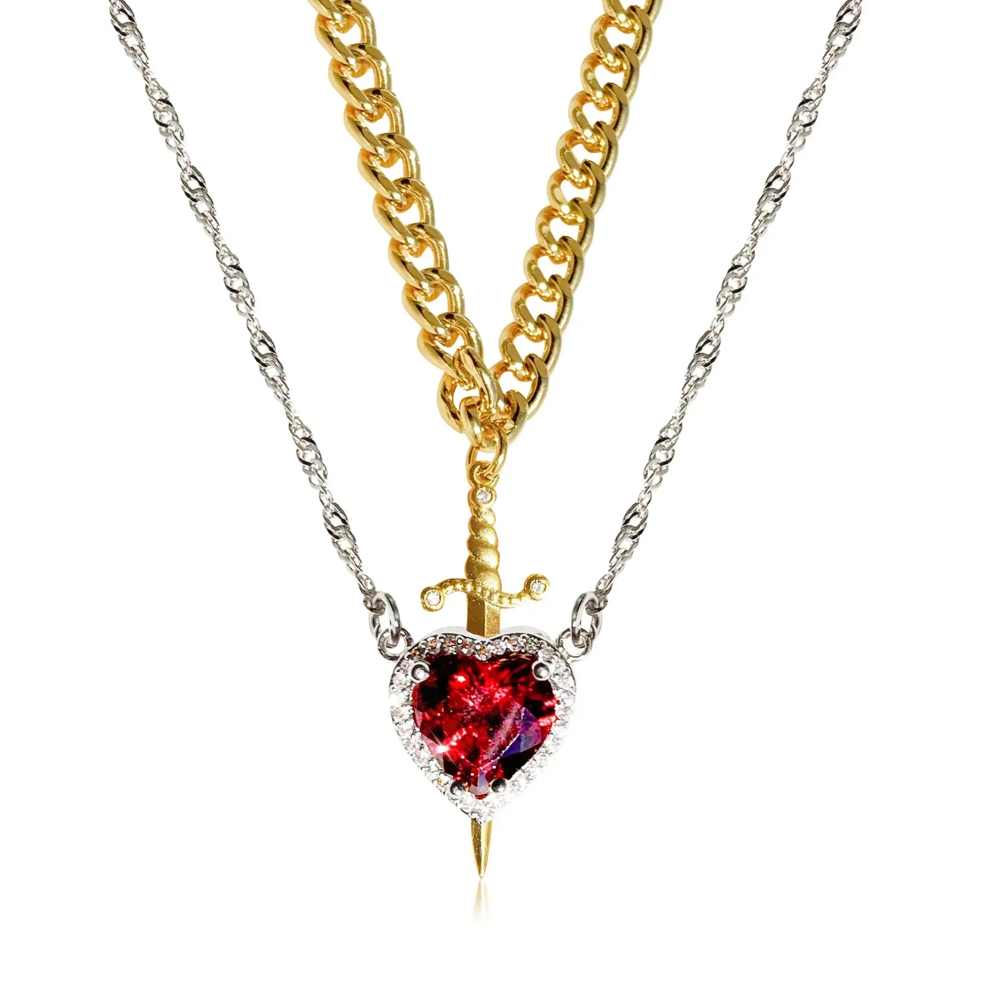 Couple Necklaces Sword and Heart Pendant