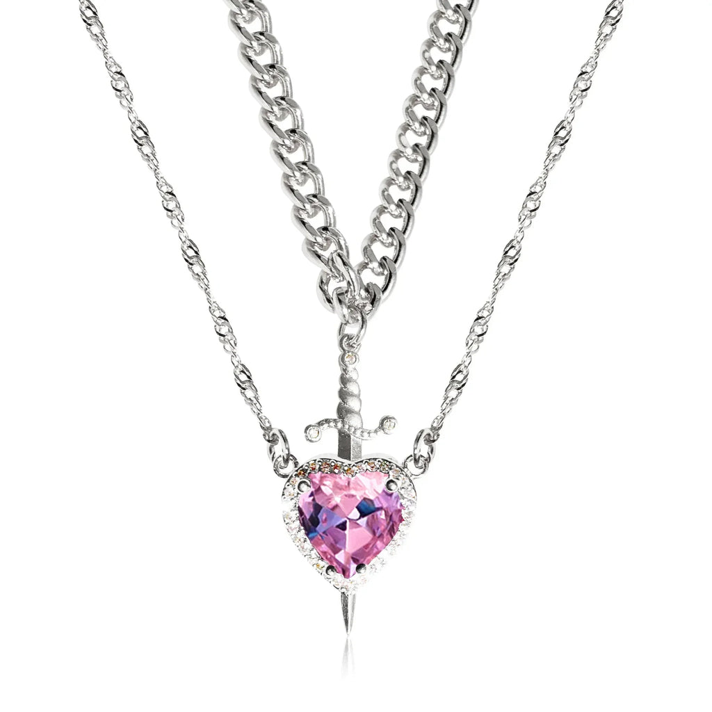 Couple Necklaces Sword and Heart Pendant