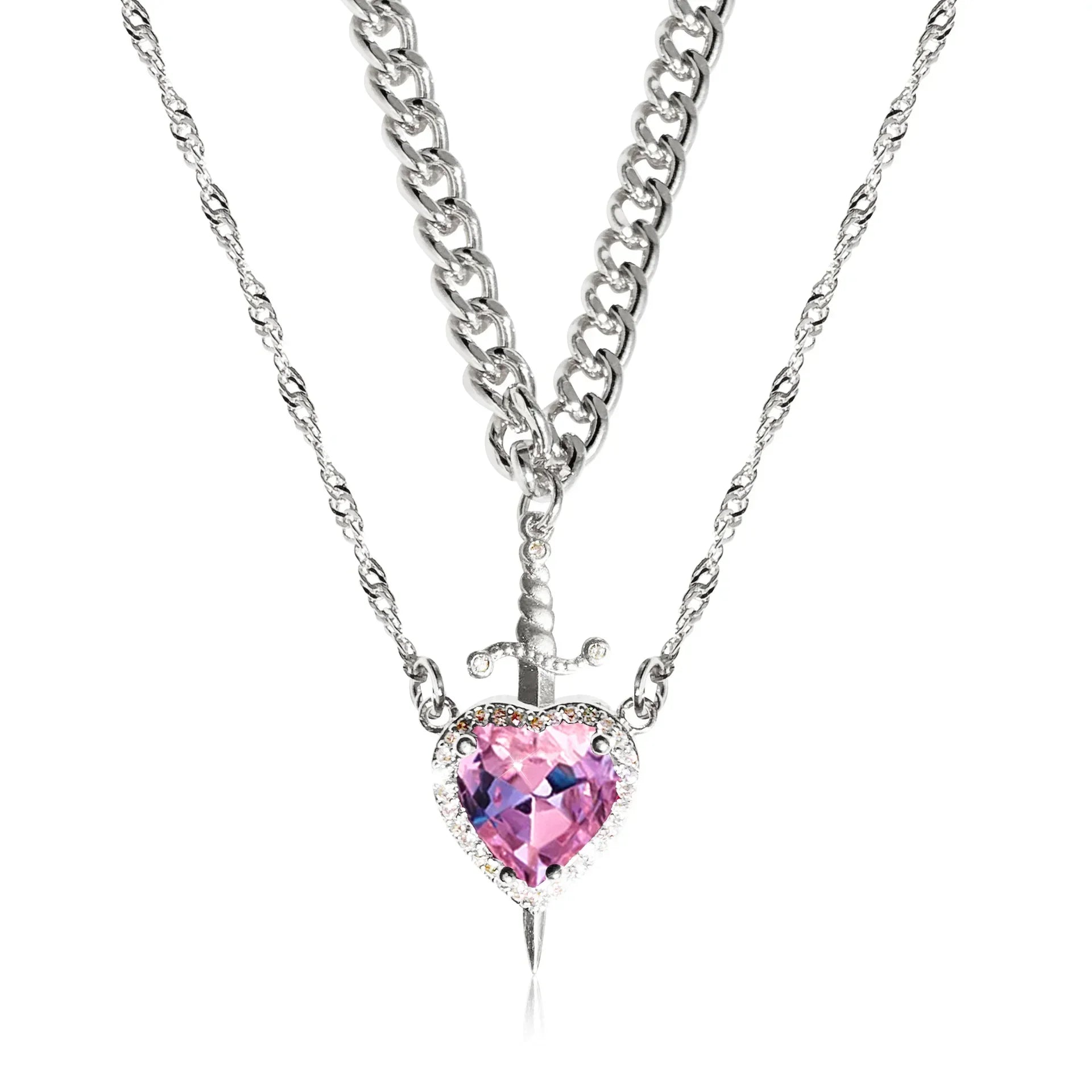 Couple Necklaces Sword and Heart Pendant