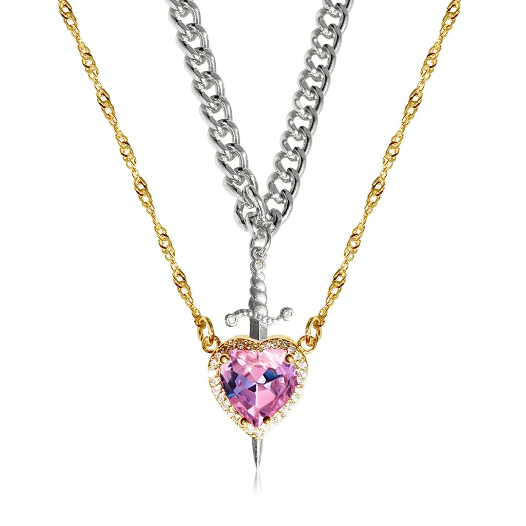 Couple Necklaces Sword and Heart Pendant