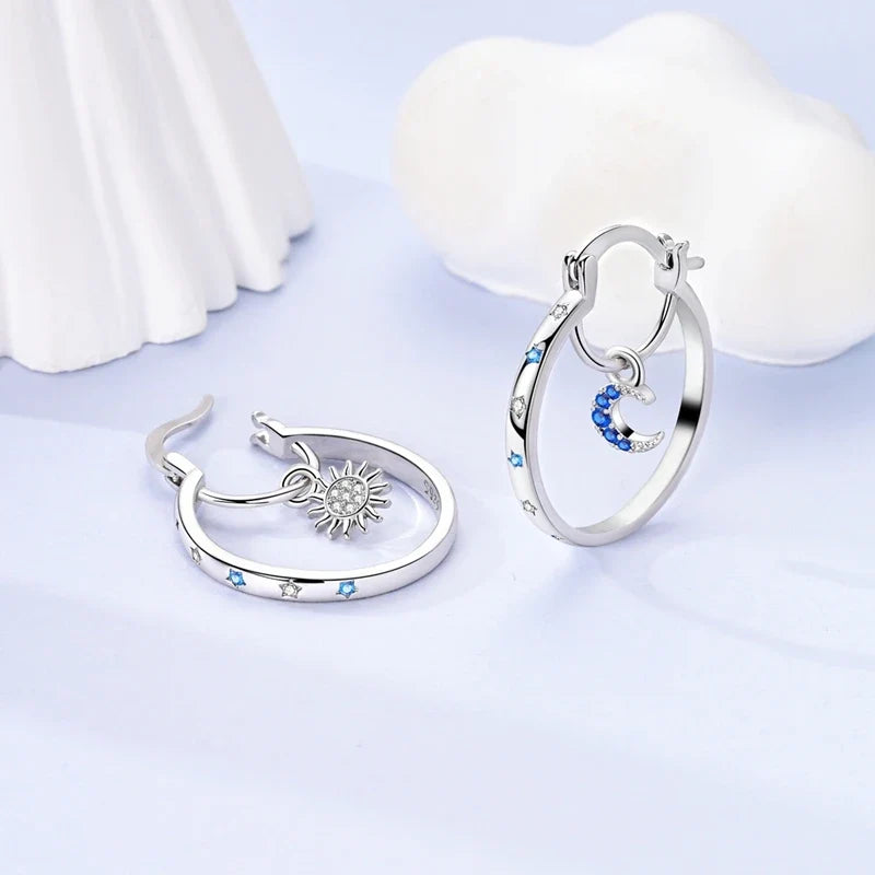 Double-tier sun and moon hoop earrings 