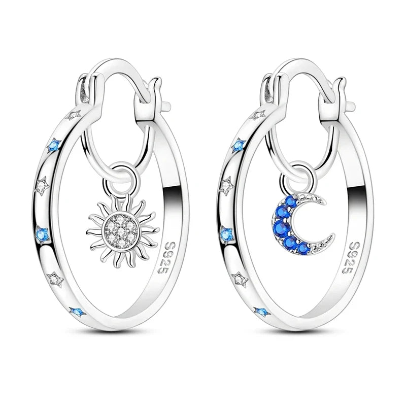 Double-tier sun and moon hoop earrings 