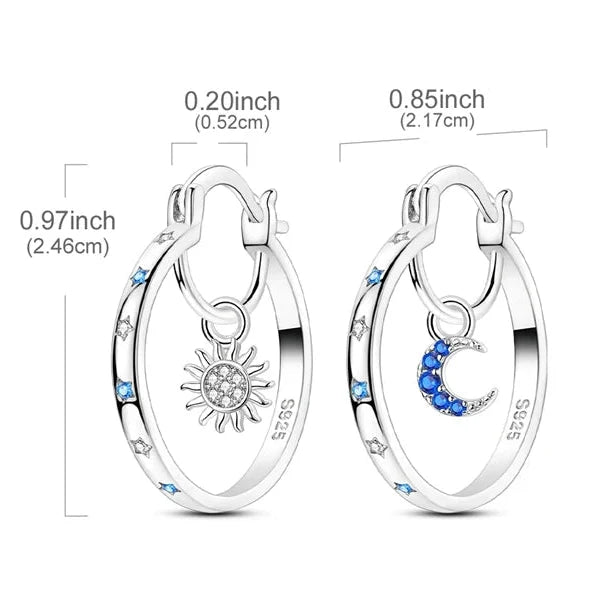 Double-tier sun and moon hoop earrings 