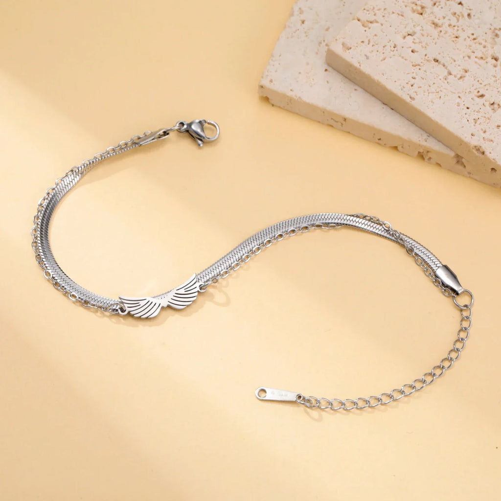 Bracelet double ailes d'ange argent