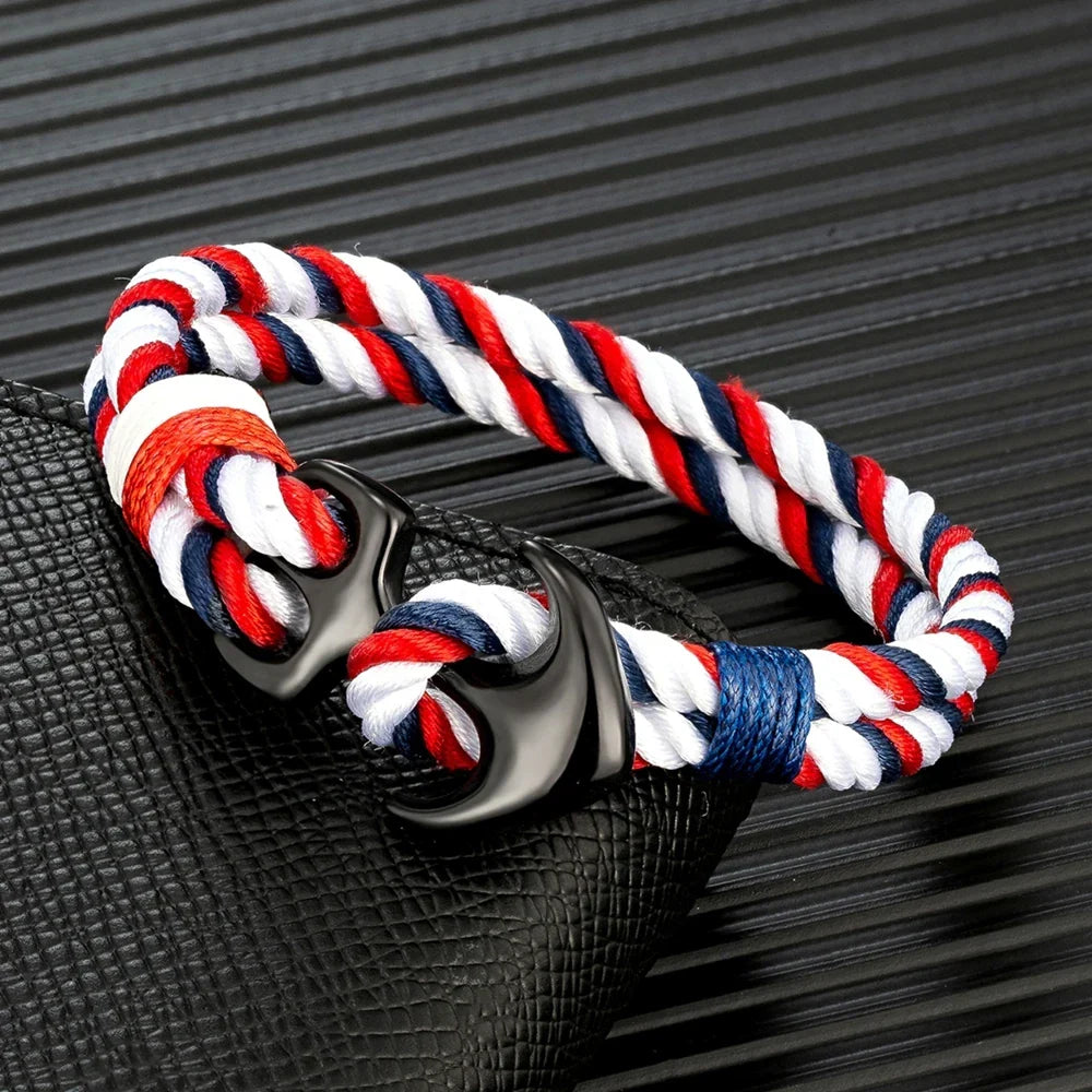 Bracelet double ancre blanc et rouge