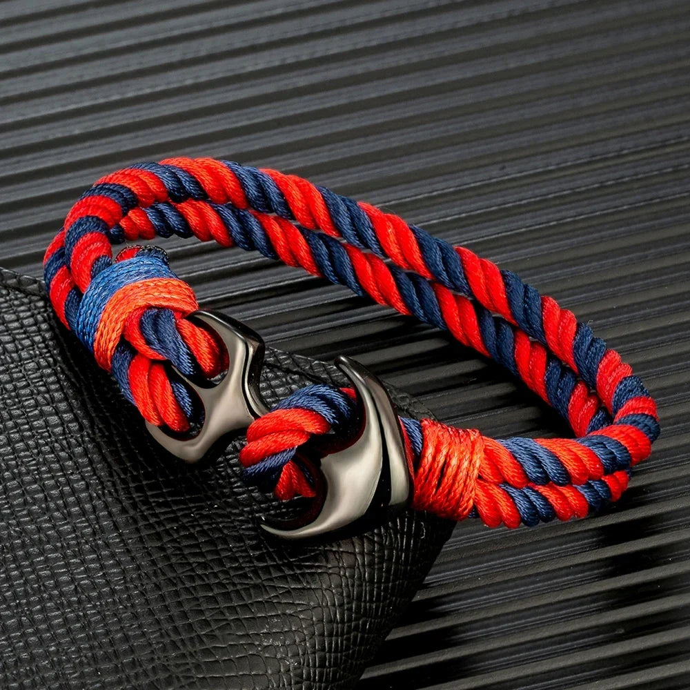 Bracelet double ancre rouge