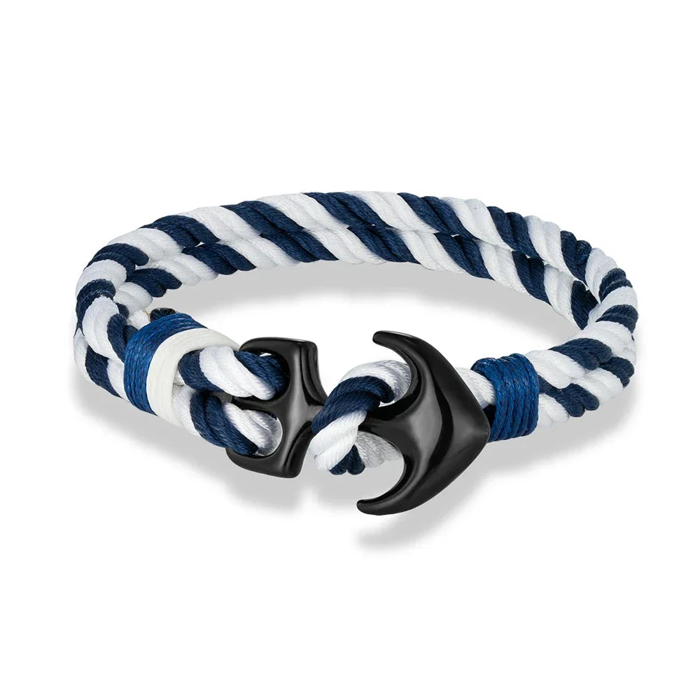 Bracelet double ancre blanc et bleu