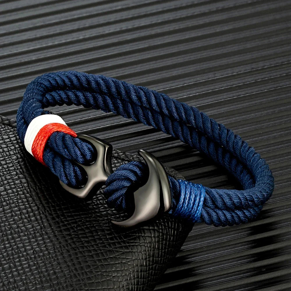 Bracelet double ancre bleu
