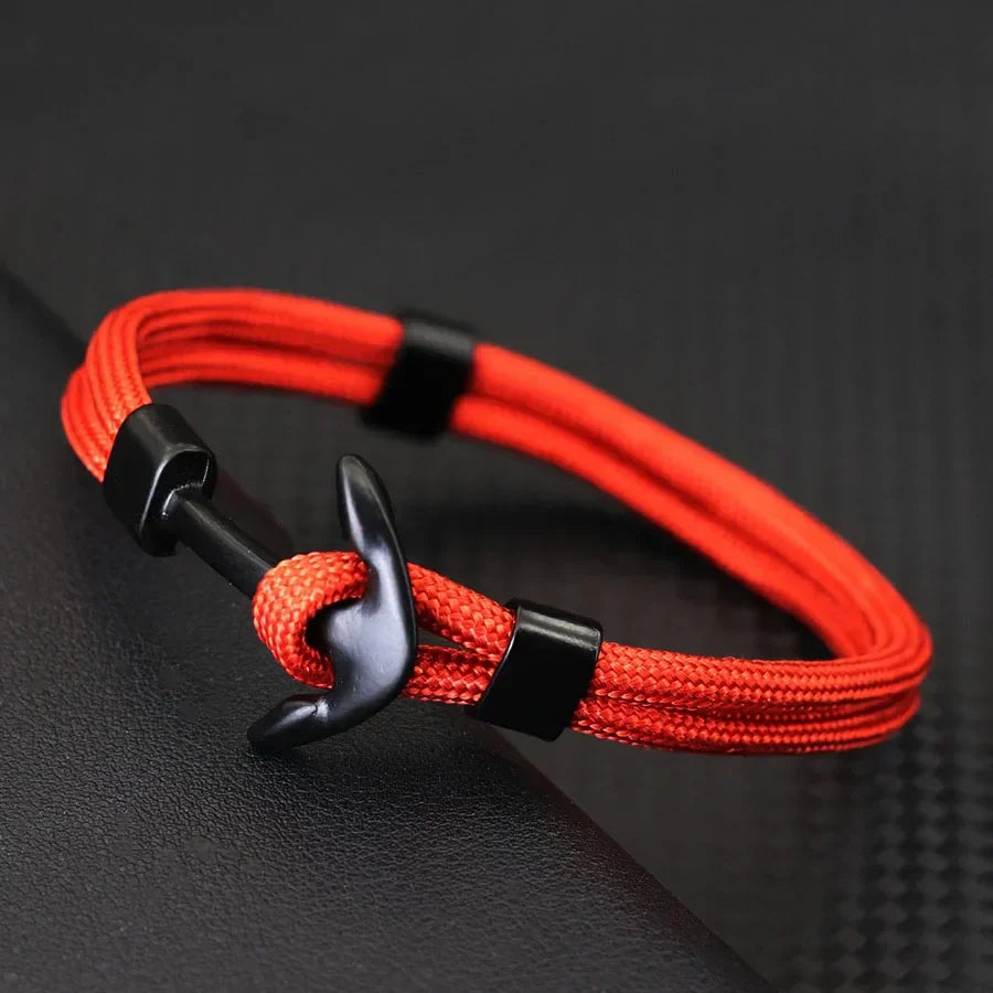 Bracelet double ancre noire orange