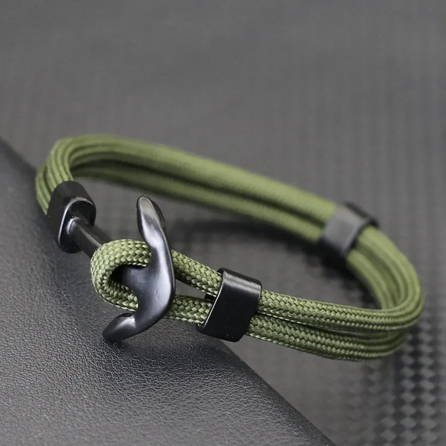 Bracelet double ancre noire vert