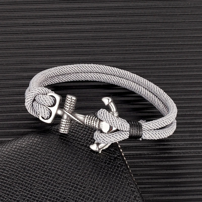 Bracelet double ancre homme gris