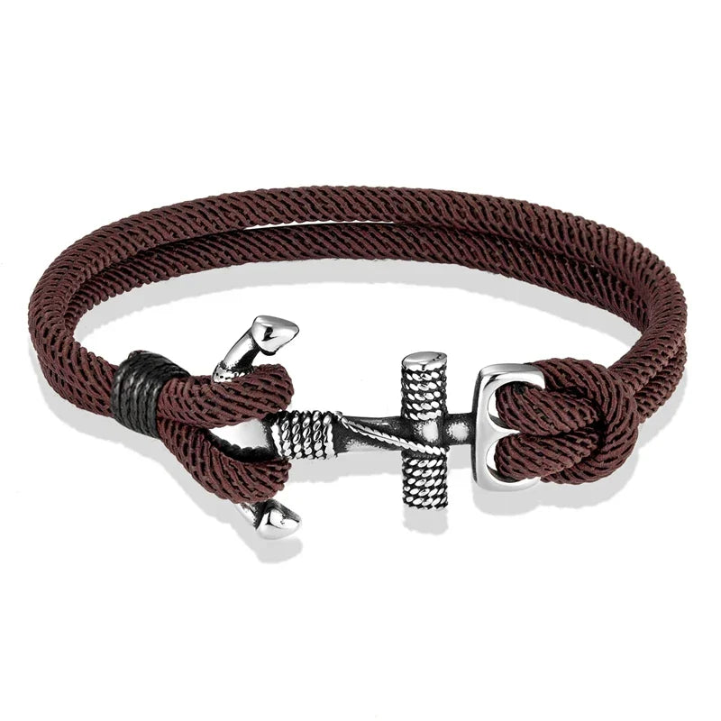 Bracelet double ancre homme marron