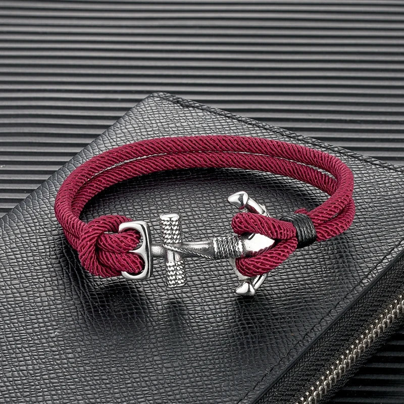 Bracelet double ancre homme rouge
