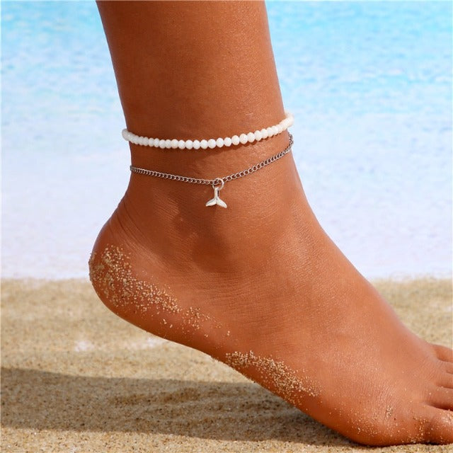 Double Pearl Anklet Bracelet Women's Jewelry