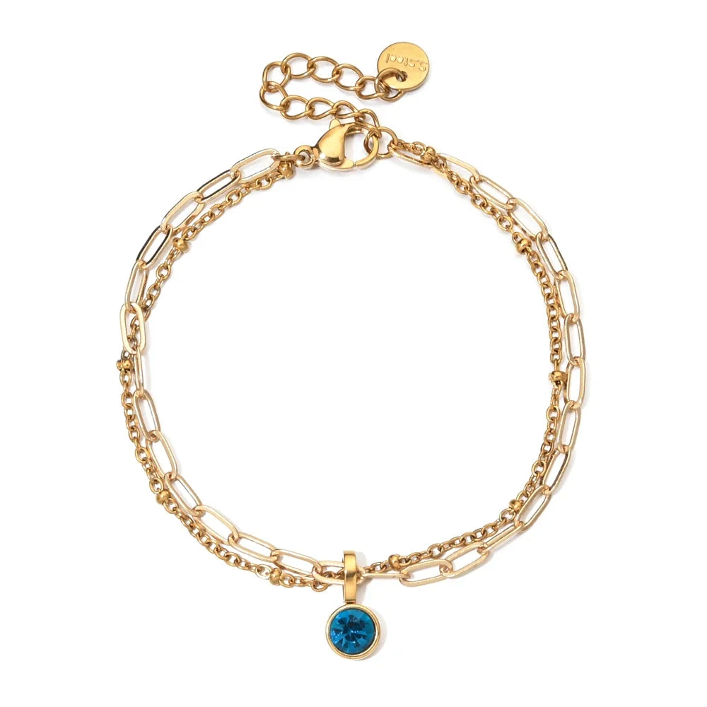 Double bracelet doré avec pierre de naissance
