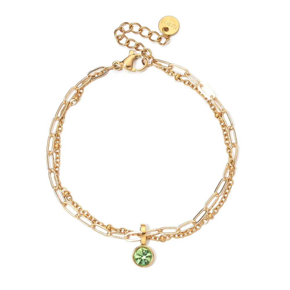 Double bracelet doré avec pierre de naissance
