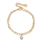 Double bracelet doré avec pierre de naissance
