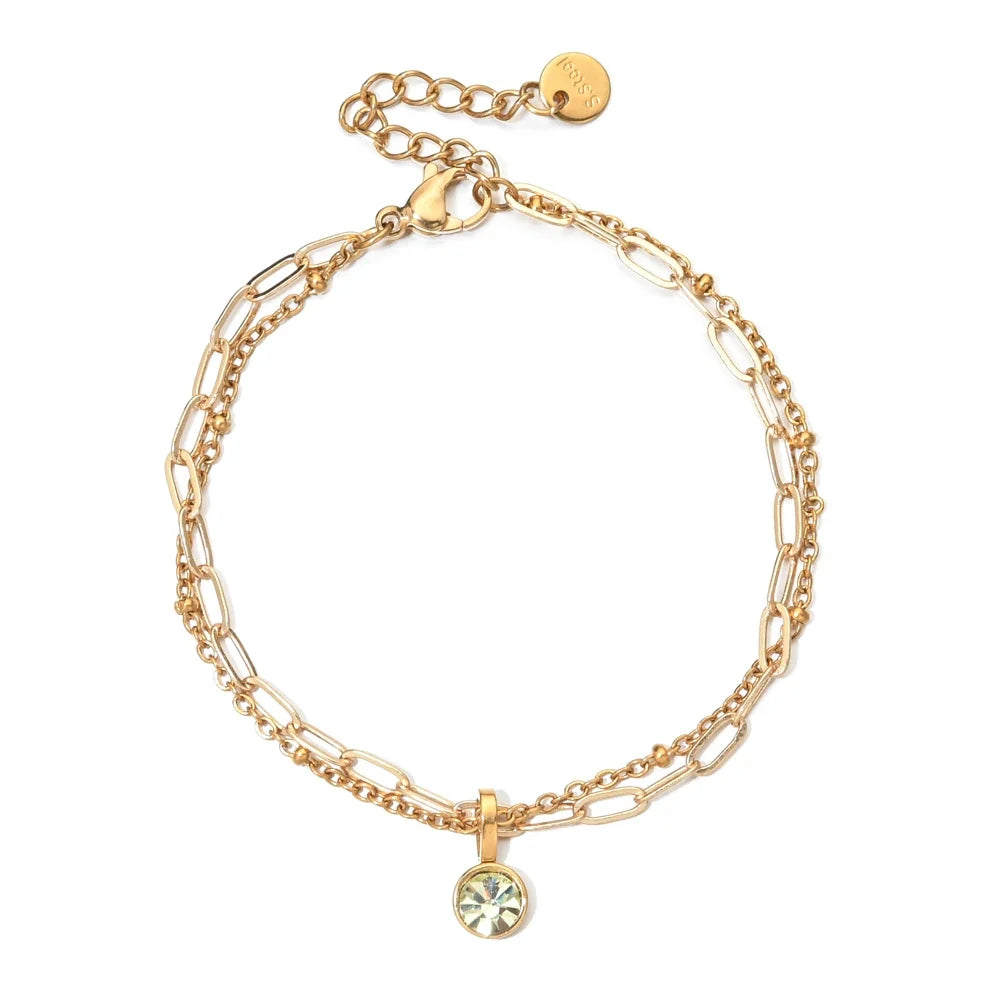 Double bracelet doré avec pierre de naissance