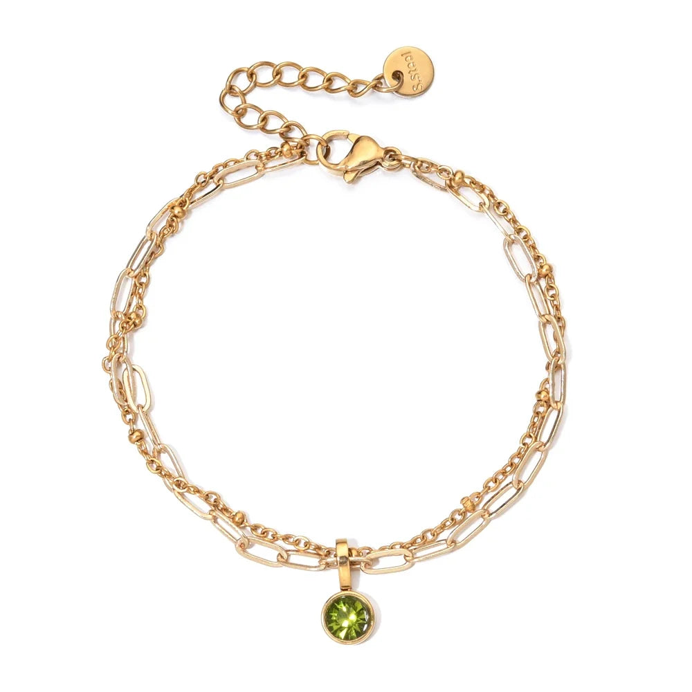 Double bracelet doré avec pierre de naissance