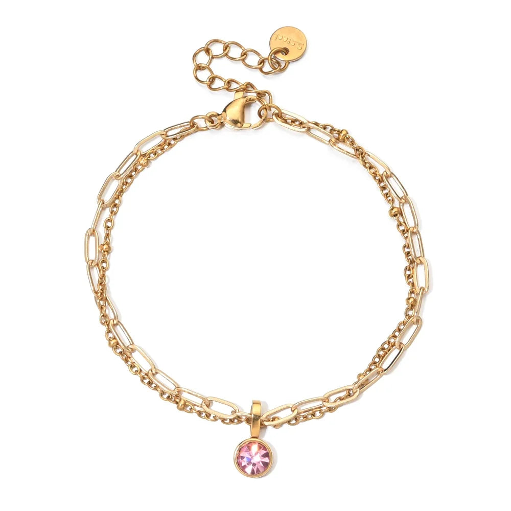 Double bracelet doré avec pierre de naissance