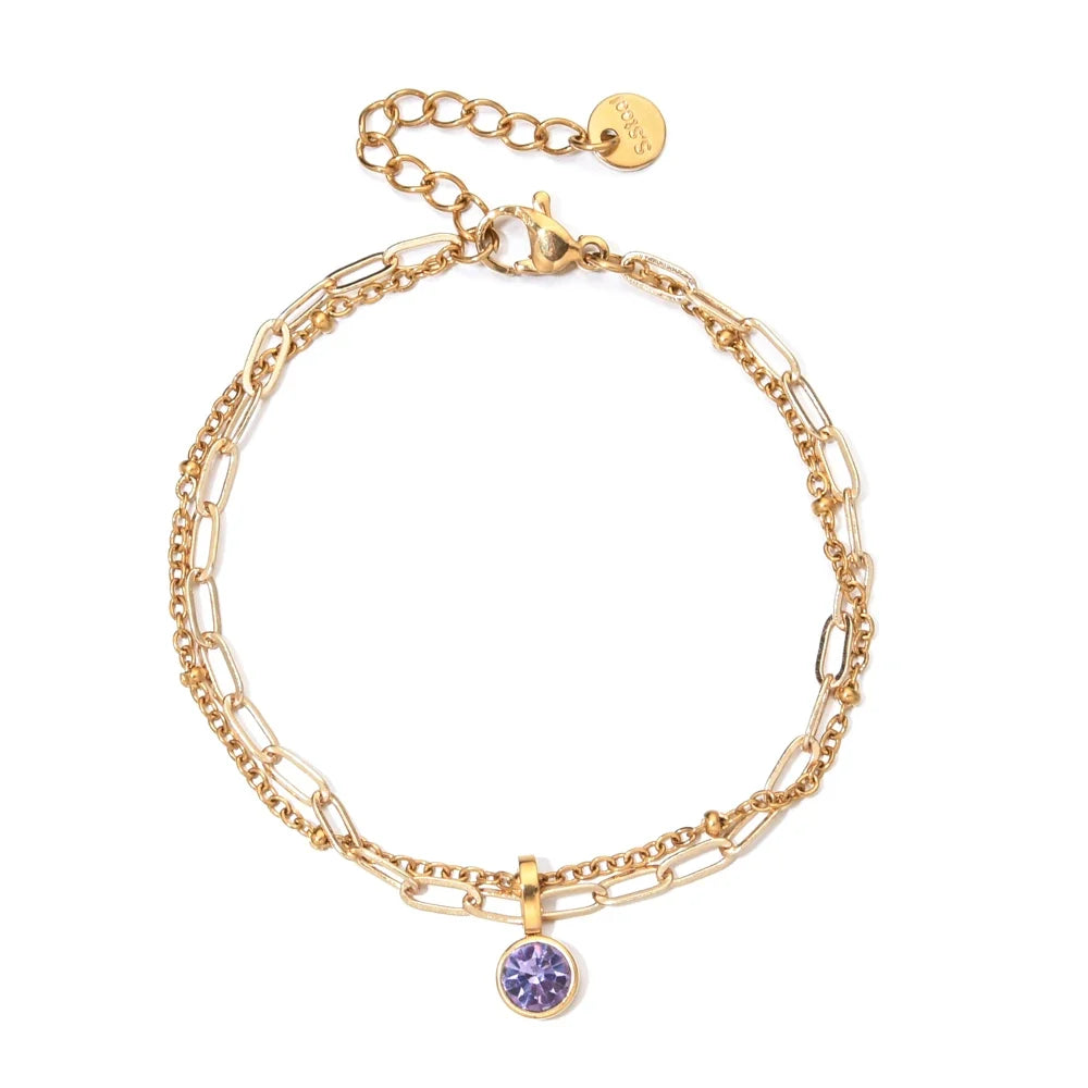 Double bracelet doré avec pierre de naissance