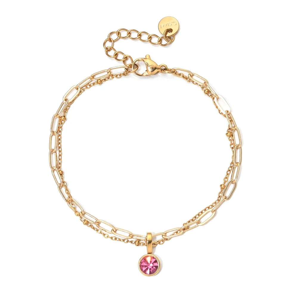 Double bracelet doré avec pierre de naissance