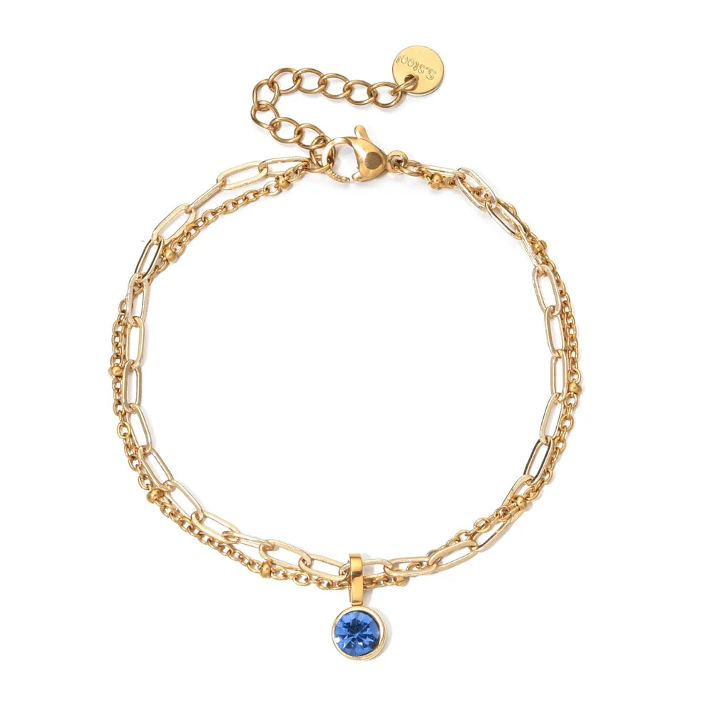 Double bracelet doré avec pierre de naissance