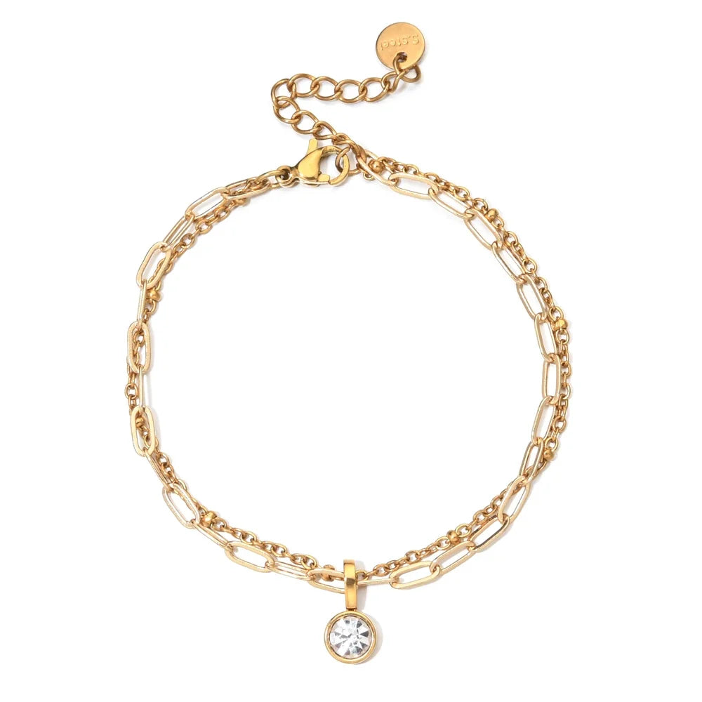 Double bracelet doré avec pierre de naissance