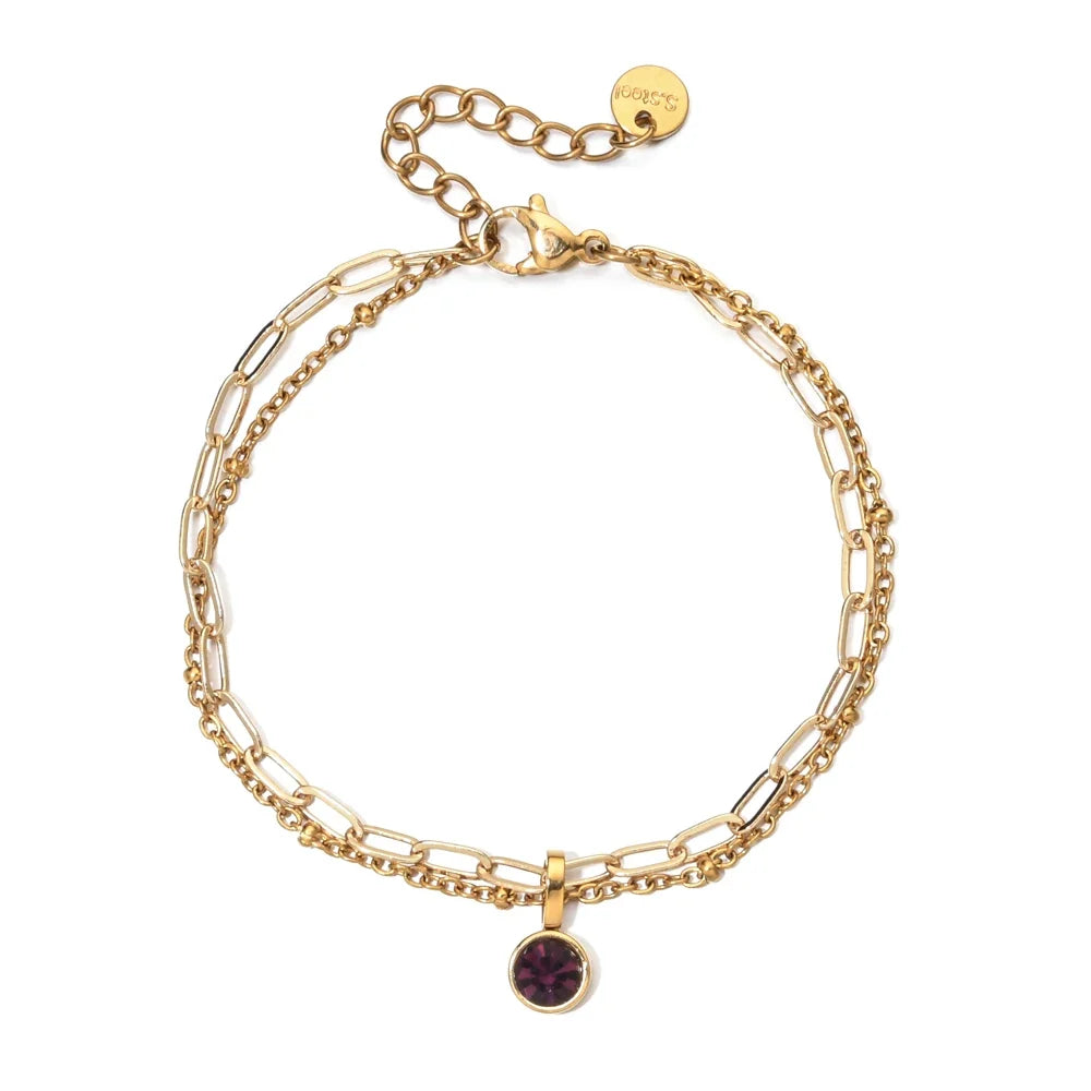 Double bracelet doré avec pierre de naissance