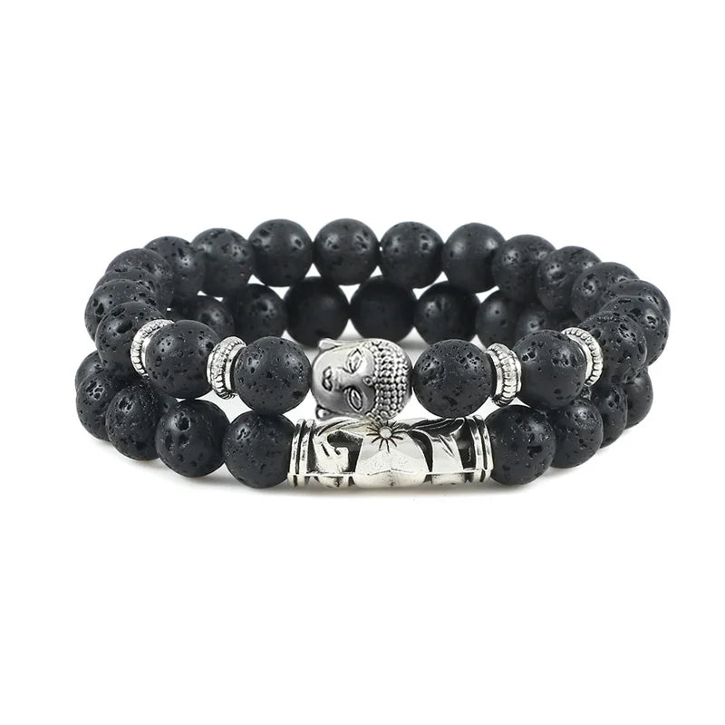 Buddhist Natural Stone ID Bracelet black
