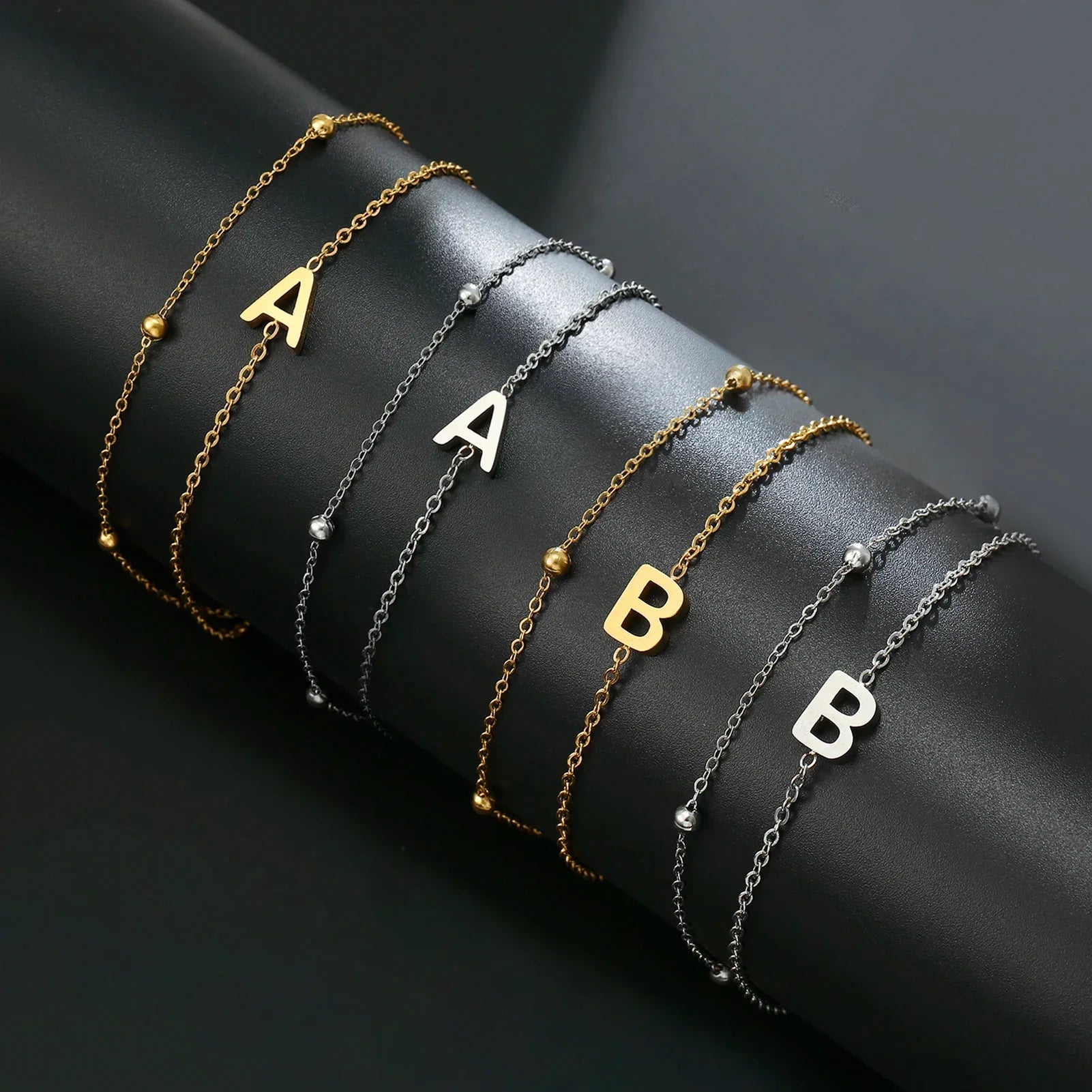 Bracelet double initiale or et argent