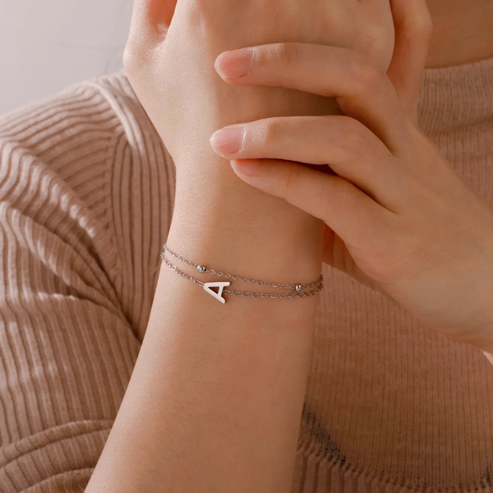 Bracelet double initiale or et argent