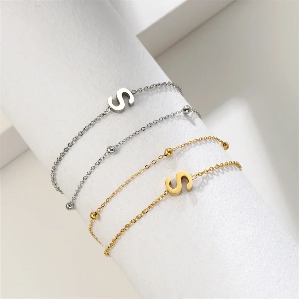 Bracelet double initiale or et argent  s
