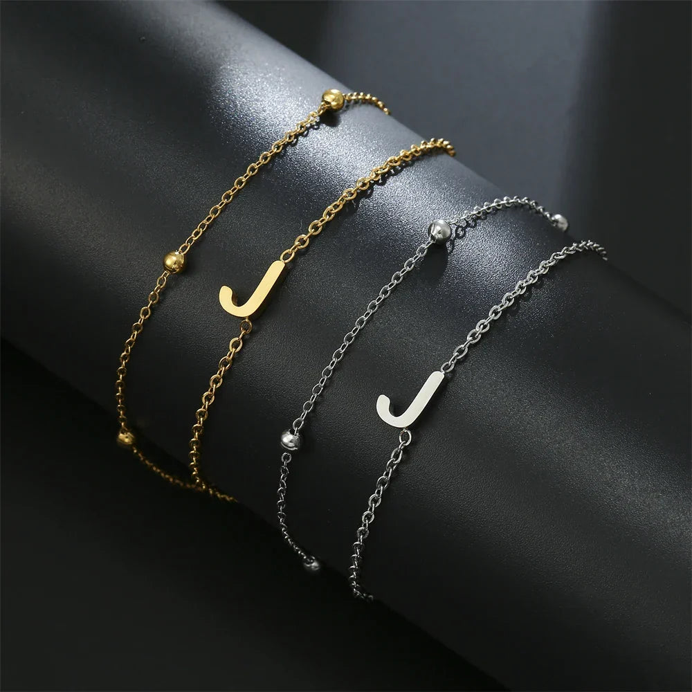 Bracelet double initiale or et argent  j