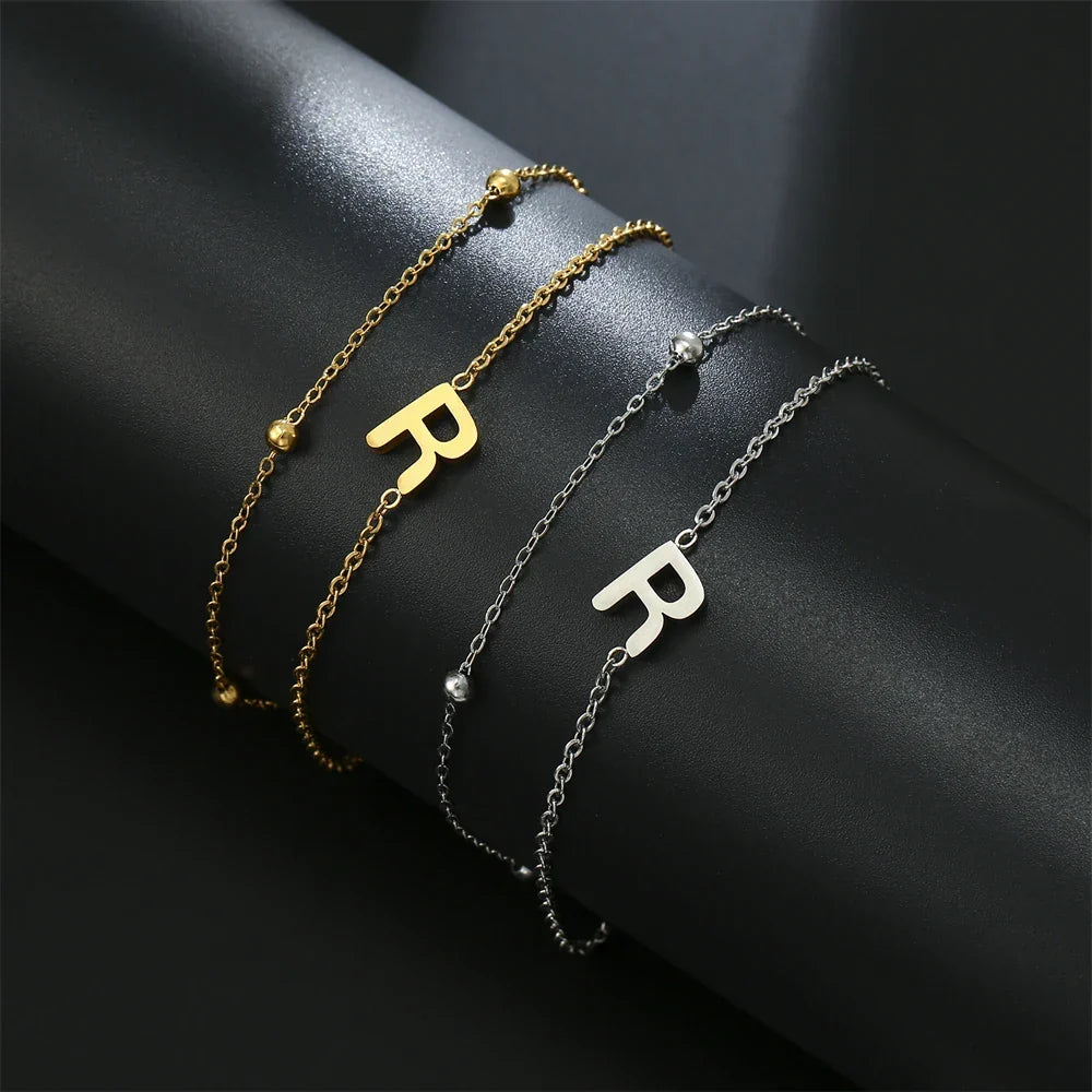 Bracelet double initiale or et argent  r