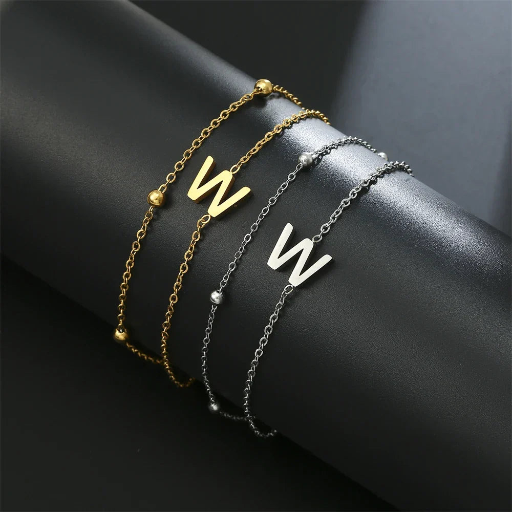 Bracelet double initiale or et argent  w