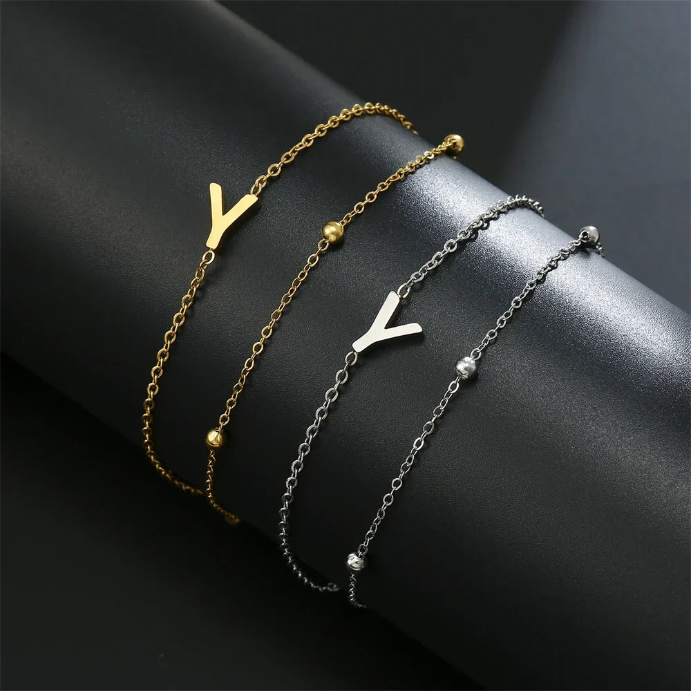 Bracelet double initiale or et argent  y