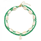 Double collier coquillage cauri vert