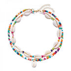 Double collier coquillage cauri multicolore