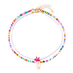 Double collier coquillage et perles colorées multicolore
