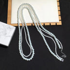 Long and Double Women's Necklace with White Pearls