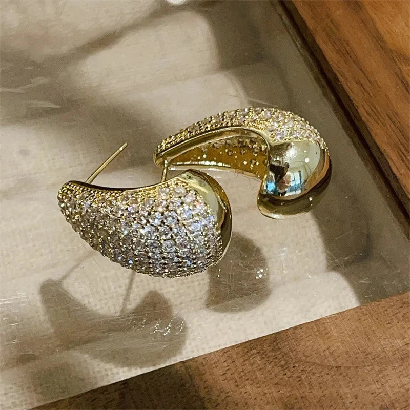 Elegant Gold Water Drop Stud Earrings