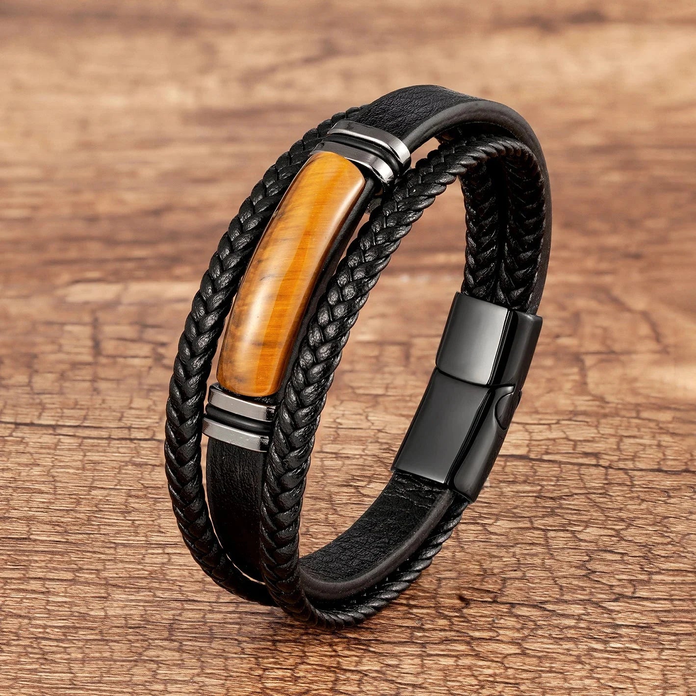 Tiger Eye Leather Bracelet for Men
