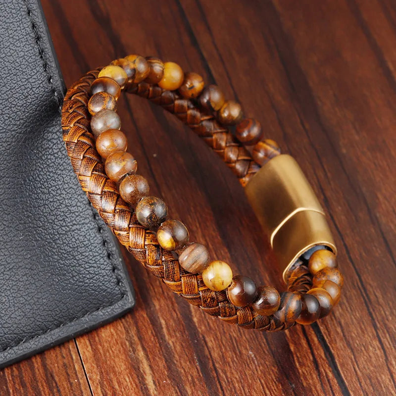 Tiger Eye Leather & Stone Bracelet Gourmet