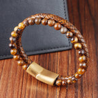 Tiger Eye Leather & Stone Bracelet Gourmet