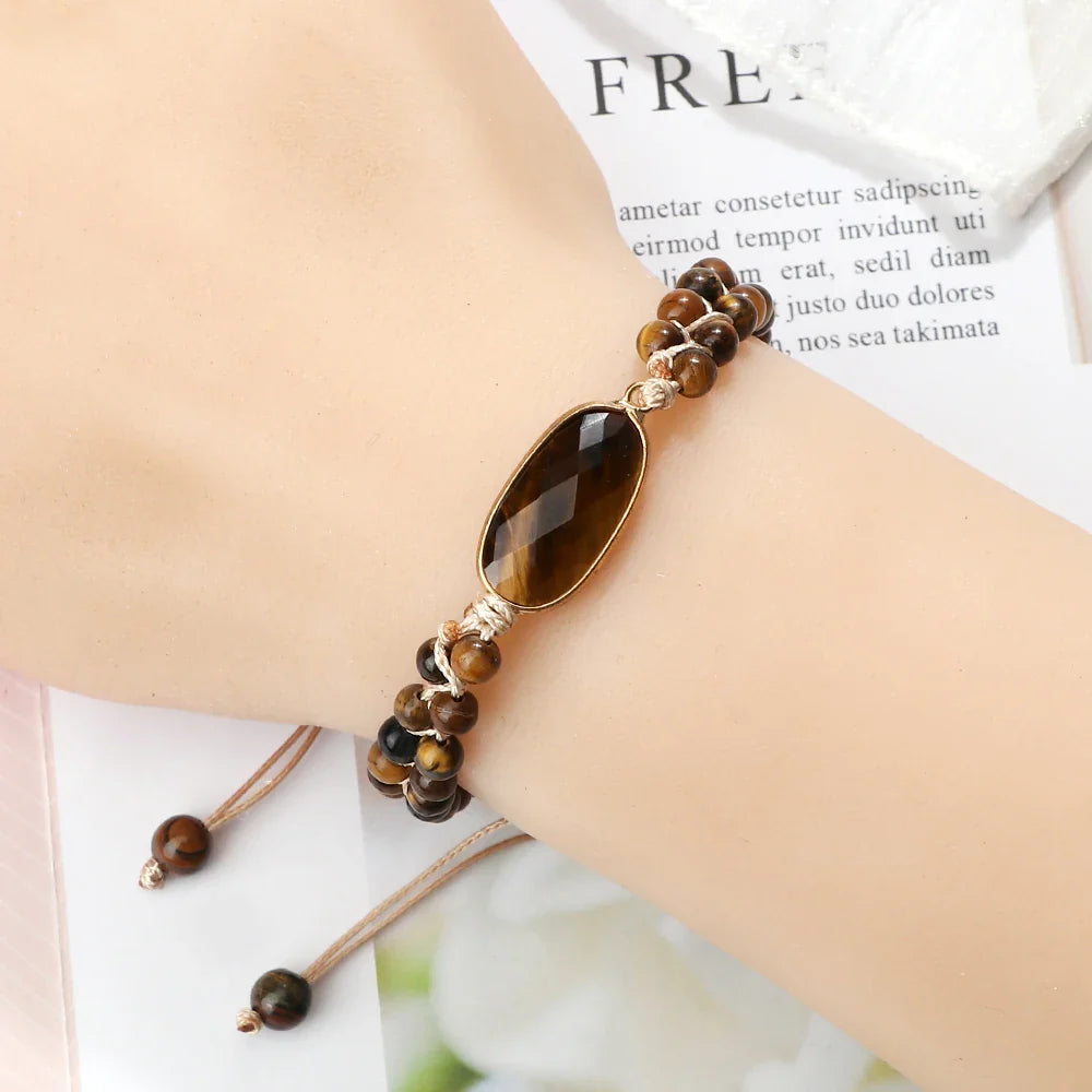 Tiger Eye Women's Leather Bracelet ID Bracelet