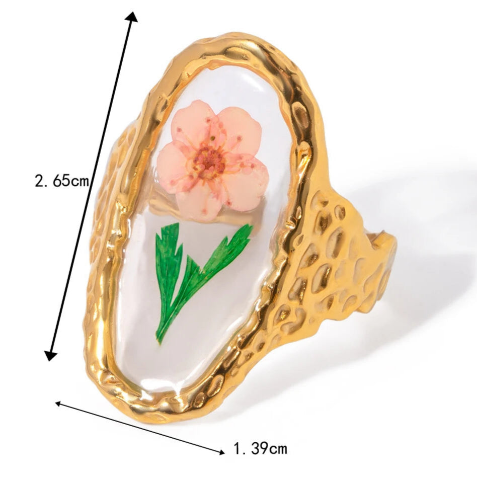Grande Bague Anneau Fleur dans Cadre Transparent
