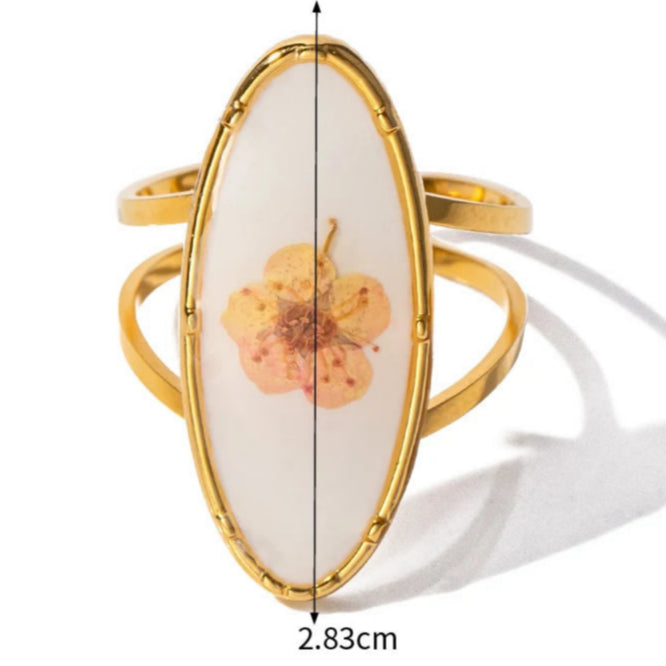 Grande Bague Anneau  Fleur dans Cadre Transparent