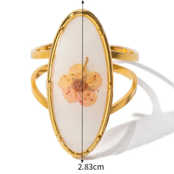 Grande Bague Anneau  Fleur dans Cadre Transparent