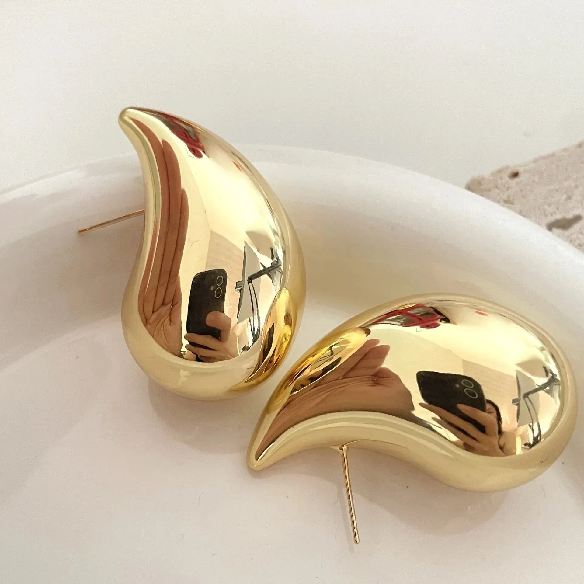 Large Gold Water Drop Stud Earrings